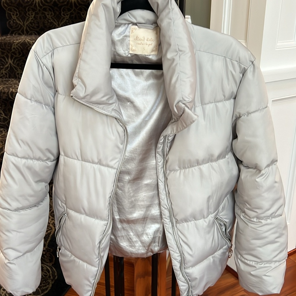 Altar'd State Metallic Silver Quilted Puffer Jacket